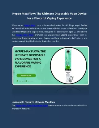 Hyppe Max Flow: The Ultimate Disposable Vape Device for a Flavorful Vaping Exper