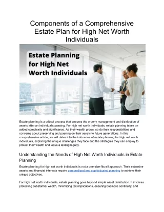 Estate Planning for High Net Worth Individuals