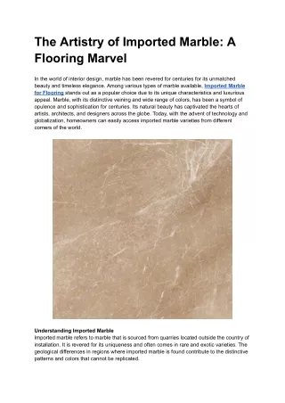 The Artistry of Imported Marble: A Flooring Marvel