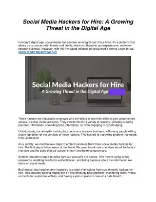 Social Media Hackers for Hire A Growing Threat in the Digital Age