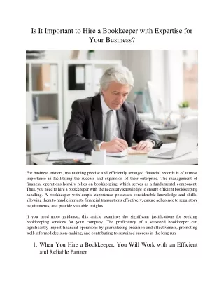 Is It Important to Hire a Bookkeeper with Expertise for Your Business?