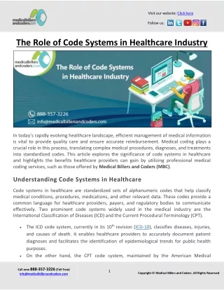 The Role of Code Systems in Healthcare Industry