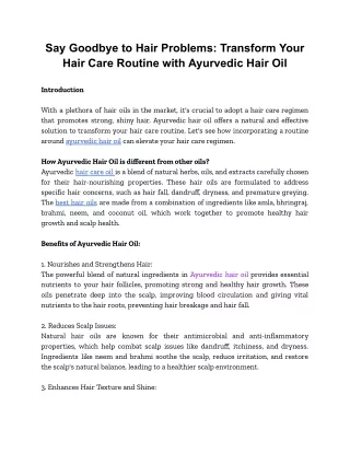 Say Goodbye to Hair Problems_ Transform Your Hair Care Routine with Ayurvedic Hair Oil