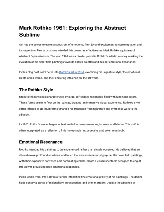 Mark Rothko 1961_ Exploring the Abstract Sublime