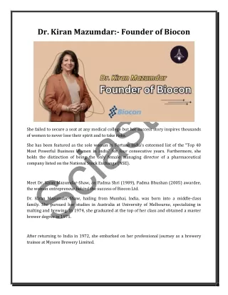 Dr. Kiran Mazumdar Founder of Biocon