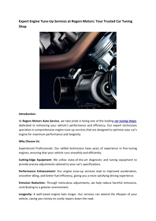 Expert Engine Tune-Up Services at Rogers Motors: Your Trusted Car Tuning Shop