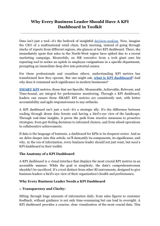 Why Every Business Leader Should Have A KPI Dashboard in Toolkit