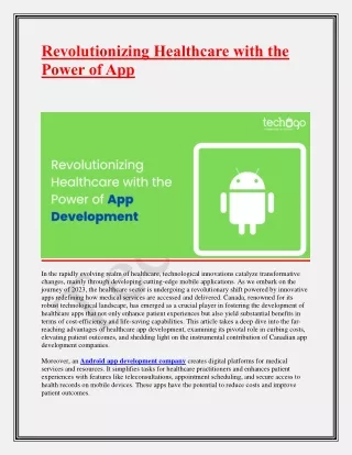 Revolutionizing Healthcare with the Power of App