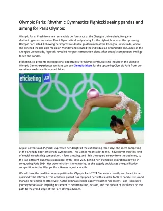 Olympic Paris  Rhythmic Gymnastics Pigniczki seeing pandas and aiming for Paris Olympic