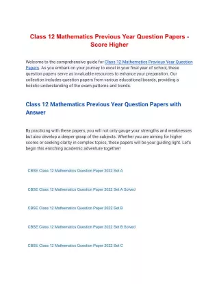 Class 12 Mathematics Previous Year Question Papers - Score Higher