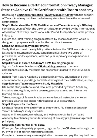 How to Become a Certified Information Privacy Manager Steps to Achieve CIPM Certification with Tsaaro academy