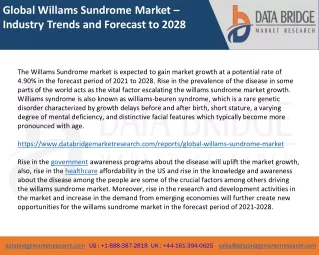 Global Willams Sundrome Market – Industry Trends and Forecast to 2028