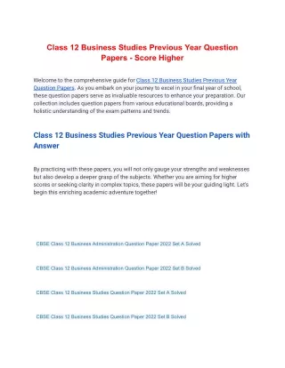 Class 12 Business Studies Previous Year Question Papers - Score Higher