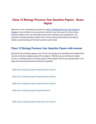 Class 12 Biology Previous Year Question Papers - Score Higher