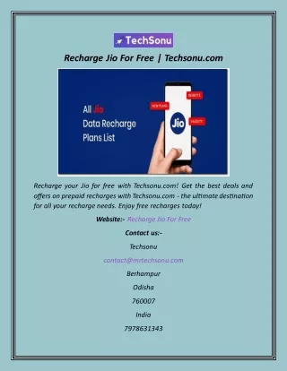 Recharge Jio For Free  Techsonu