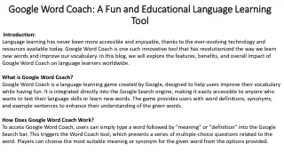 Google Word Coach  A Fun and Educational Language Learning Tool