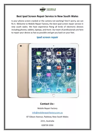 Best Ipad Screen Repair Service in New South Wales | Mobilerepairfactory.com.au