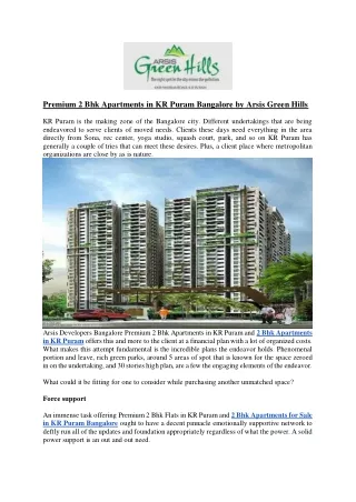 Premium 2 Bhk Apartments in KR Puram Bangalore by Arsis Green Hills