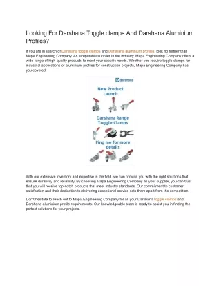 Looking For Darshana Toggle clamps And Darshana Aluminium Profiles