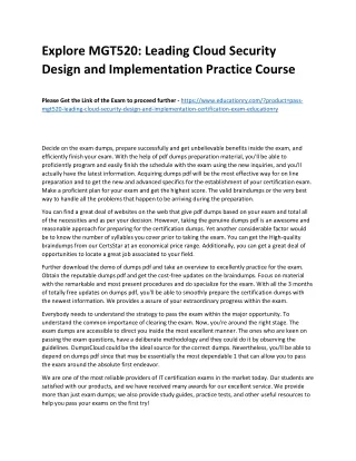 Explore MGT520: Leading Cloud Security Design and Implementation Practice Course