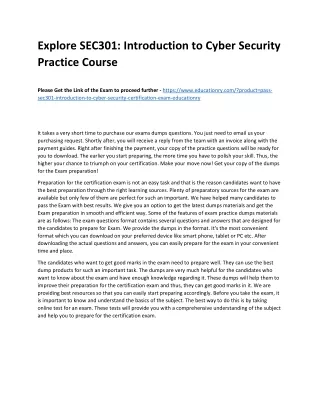 Explore SEC301: Introduction to Cyber Security Practice Course