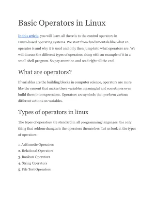 Basic Operators in Linux