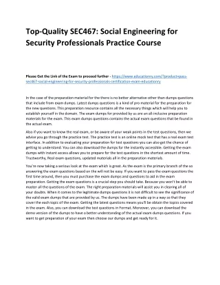 Top-Quality SEC467: Social Engineering for Security Professionals Practice Cours