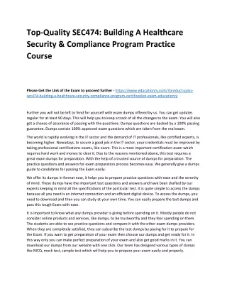 Top-Quality SEC474: Building A Healthcare Security & Compliance Program Practice