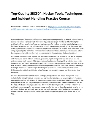 Top-Quality SEC504: Hacker Tools, Techniques, and Incident Handling Practice Cou