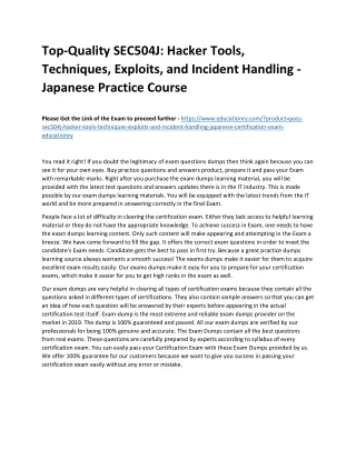 Top-Quality SEC504J: Hacker Tools, Techniques, Exploits, and Incident Handling -