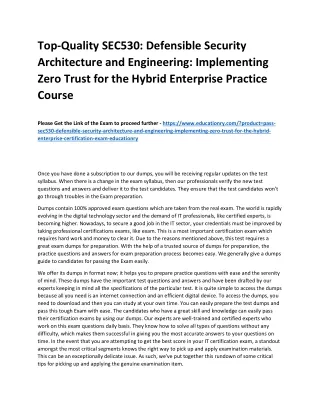 Top-Quality SEC530: Defensible Security Architecture and Engineering: Implementi