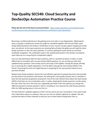 Top-Quality SEC540: Cloud Security and DevSecOps Automation Practice Course