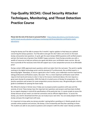 Top-Quality SEC541: Cloud Security Attacker Techniques, Monitoring, and Threat D