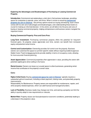 Exploring the Advantages and Disadvantages of Purchasing or Leasing Commercial Property