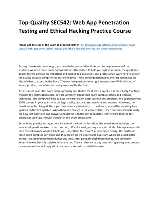 Top-Quality SEC542: Web App Penetration Testing and Ethical Hacking Practice Cou