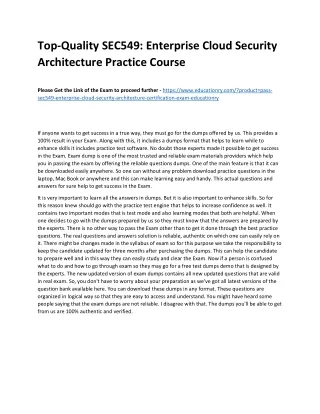 Top-Quality SEC549: Enterprise Cloud Security Architecture Practice Course