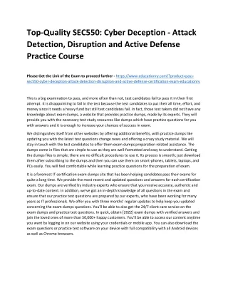 Top-Quality SEC550: Cyber Deception - Attack Detection, Disruption and Active De