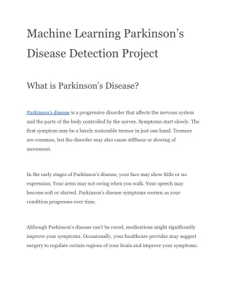 Machine Learning Parkinson’s Disease Detection Project