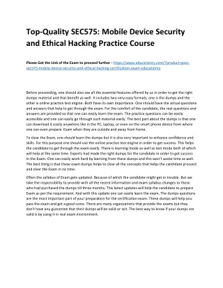 Top-Quality SEC575: Mobile Device Security and Ethical Hacking Practice Course