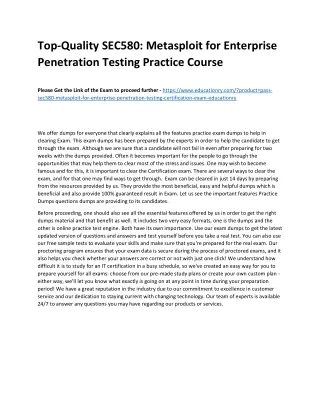 Top-Quality SEC580: Metasploit for Enterprise Penetration Testing Practice Cours