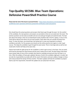 Top-Quality SEC586: Blue Team Operations: Defensive PowerShell Practice Course