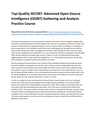 Top-Quality SEC587: Advanced Open-Source Intelligence (OSINT) Gathering and Anal