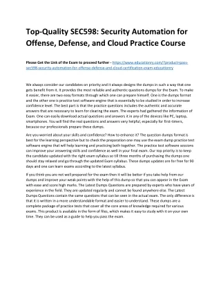 Top-Quality SEC598: Security Automation for Offense, Defense, and Cloud Practice