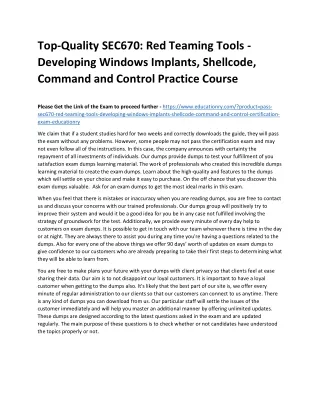 Top-Quality SEC670: Red Teaming Tools - Developing Windows Implants, Shellcode,