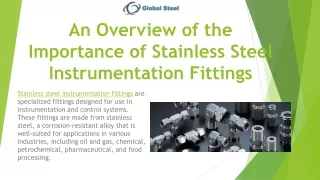 An Overview of the Importance of Stainless Steel instrument fittings