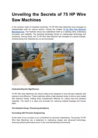 Unveiling the Secrets of 75 HP Wire Saw Machines