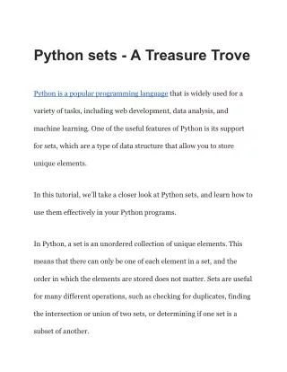 Python sets - A Treasure Trove