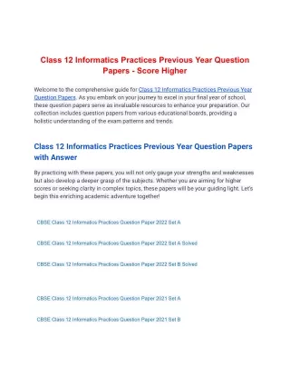 Class 12 Informatics Practices Previous Year Question Papers - Score Higher