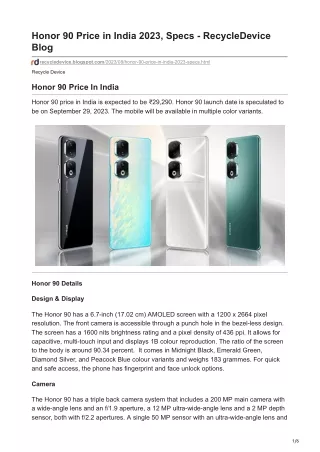 Honor 90 Price in India 2023, Specs - RecycleDevice Blog