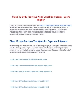 Class 12 Urdu Previous Year Question Papers - Score Higher
